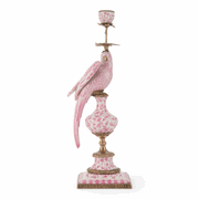 Pink Fleur porcelain and bronze ormolu figural parrot candle holder L