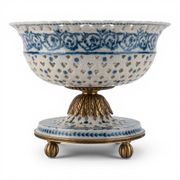 Porcelain and bronze ormolu BLUE SCROLL pierced fruit centerpiece bowl