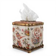 Porcelain and bronze ormolu REGENCY hinged tissue box bird floral