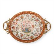 Porcelain and bronze ormolu REGENCY pheasant and floral tray
