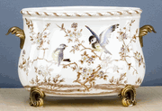 PORCELAIN AND BRONZE XIAMENA PLANTER with birds in branches
