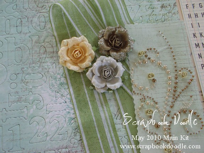 Chipboard Letters, Ribbon, Flowers and Pearls with clay roses