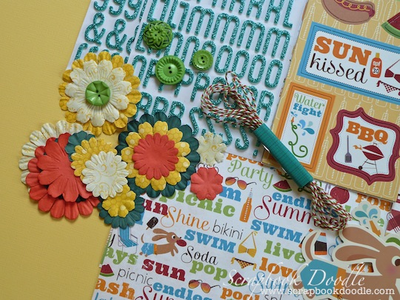 flowers, buttons, twine