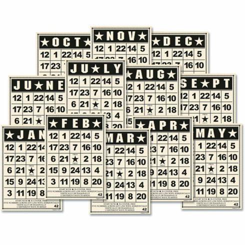 Jenni Bowlin: Mini Bingo Card Calendar - Vintage 12/Pkg (E*)