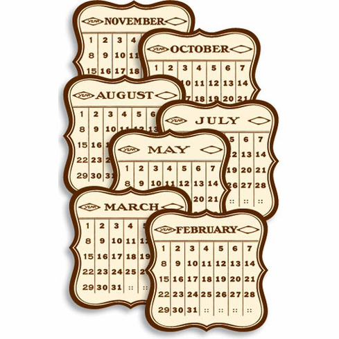  Jenni Bowlin Studio: Brown Calendar Cards Die-Cut 12/Pkg (E*)