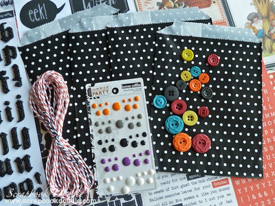 Twine, Enamel Dots, Buttons, Glassine Bags