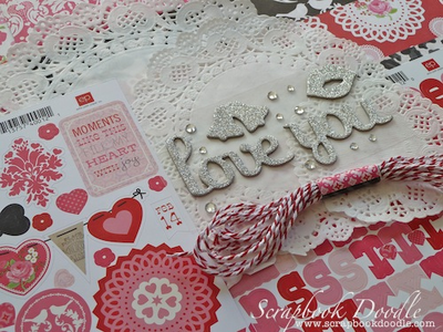 paper doilies, glitter words, twine