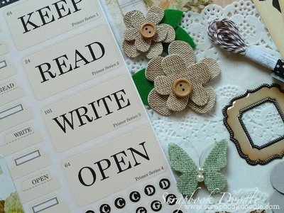 stickers memo, burlap flowers & butterfly