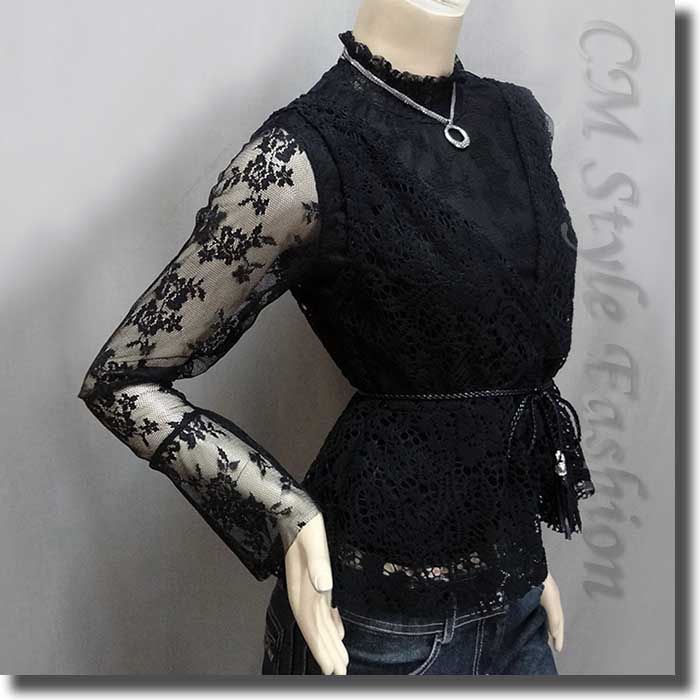 Cream Lace Turtleneck Long Sleeve Top