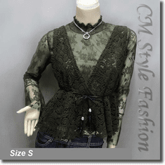 2-Piece Lace Turtleneck Long Sleeve Top with Crochet Vest Green