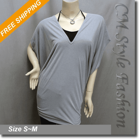 2 Piece Set Kimono Sleeve Tunic Gray + Halter Camisole Black