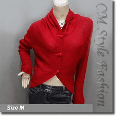 Acrylic Cocoon Knit Cardigan Sweater Top Red