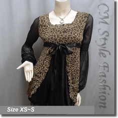 Animal Leopard Print Babydoll Fashion Boho Top Brown Black