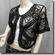 Applique Embroidery Mesh Shrug Bolero Top Black