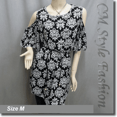 Bare Shoulder Flutter Sleeve Tunic Top Black White