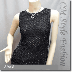 Beaded Crochet Knit Blouse Tank Top Black