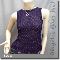 Beaded Crochet Knit Blouse Tank Top Purple