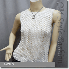 Beaded Crochet Knit Blouse Tank Top White