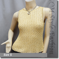 Beaded Crochet Knit Blouse Tank Top Yellow