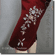 Beaded Floral Embroidery Pencil Flannel Skirt Burgundy