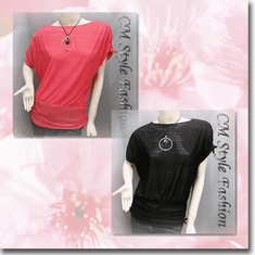 Boat Neckline Drawstrings Blouse Top w/ Necklace Series