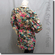 Bubble Puff Sleeves Floral Chiffon Frock Tunic Top with Beaded Belt