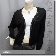 Chic Beaded Applique Cardigan Wrap Top Black