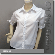 Chic Beaded Lace Bows Cut Outs Blouse Shirt Top White