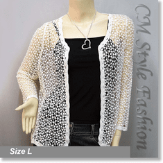 Chic Eyelet Crochet Knit Scallop Cardigan Top Cream