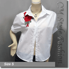 Chic Floral Applique Blouse Shirt Top White