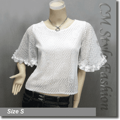 Chic Lace Sheer Bell Sleeve Boho Blouse Top Off White