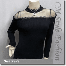 Chic Sexy Sheer Upper Lace Trim Blouse Top Black