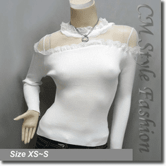Chic Sexy Sheer Upper Lace Trim Blouse Top Off White