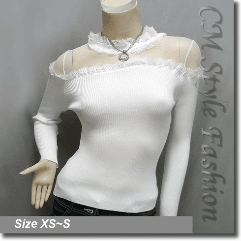 Chic Sexy Sheer Upper Lace Trim Blouse Top Off White