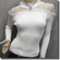 Chic Sexy Sheer Upper Lace Trim Blouse Top Off White