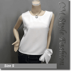 Chic Stylish Bow Tie Blouse Tank Top Off White