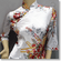 Chinese Cheongsam Qipao Floral Silky Satin Tunic Top White
