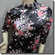 Chinese Cheongsam Qipao Style Floral Satin Tunic Top Black