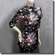 Chinese Cheongsam Qipao Style Floral Satin Tunic Top Black