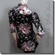 Chinese Cheongsam Qipao Style Floral Satin Tunic Top Black