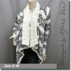Classy Flowy Asymmetric Knit Cardigan Black White