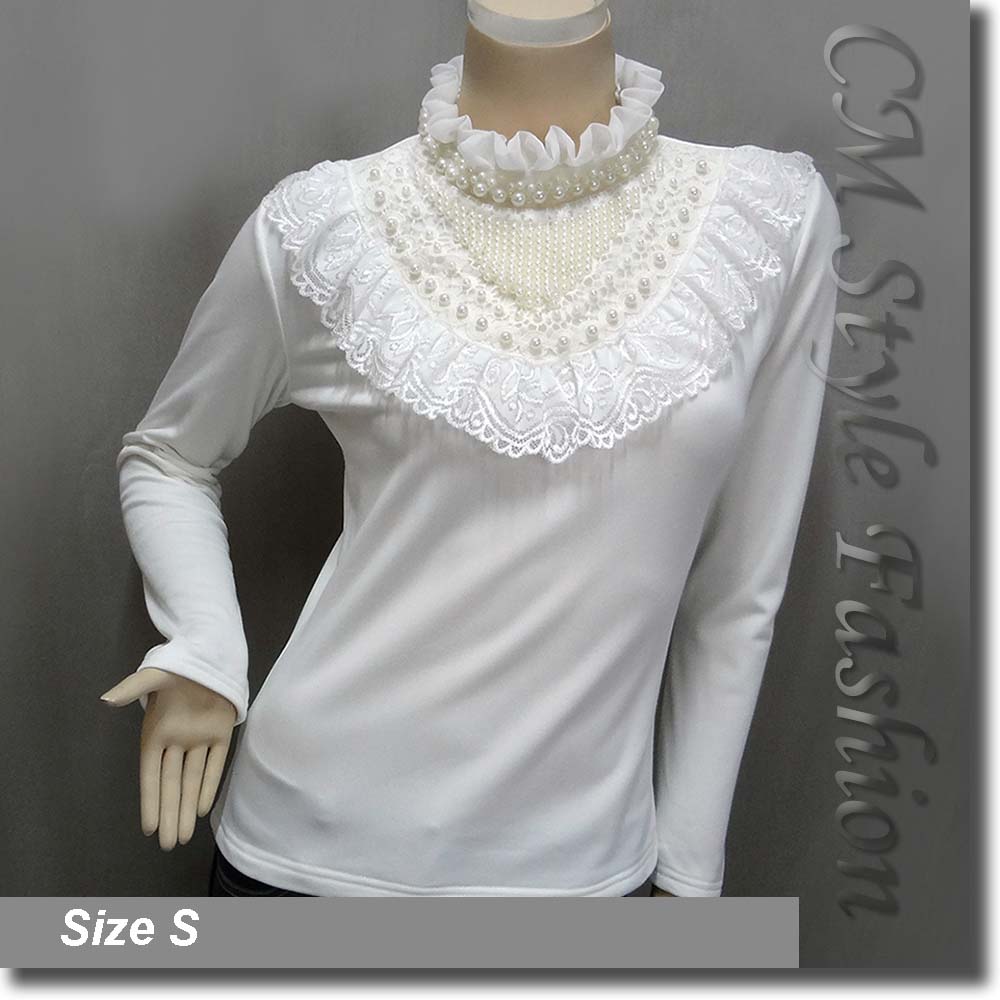 Ruffled Lace Mock Neck Blouse