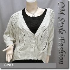 Crochet Cable Knit Batwing Sleeve Cardigan Beige