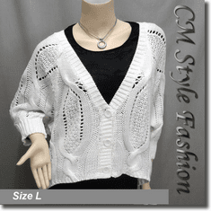 Crochet Cable Knit Batwing Sleeve Cardigan Off White