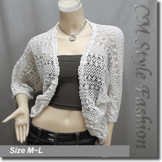 Crochet Cocoon Shrug Cardigan Top Off White