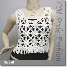 Crochet Cropped Knit Pointelle Top Finges Beige