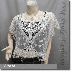 Crochet Embroidery Floral Lace Knit Blouse Top Cream