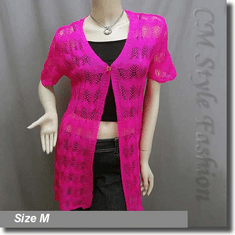 Crochet Eyelet Knit Long Cardigan Pink