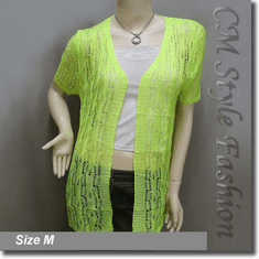 Crochet Eyelet Knit Long Cardigan Sweater Lime Green