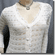 Crochet Eyelet Lace Trimmed Button Down Knit Cardigan Blouse Top Beige